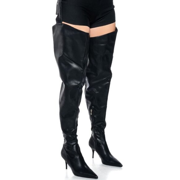 AZALEA WANG " RODEO RONDEZVOUS" BLACK THIGH HIGH BELTED CHAP BOOT (BRAND NEW!!!! - Picture 1 of 9